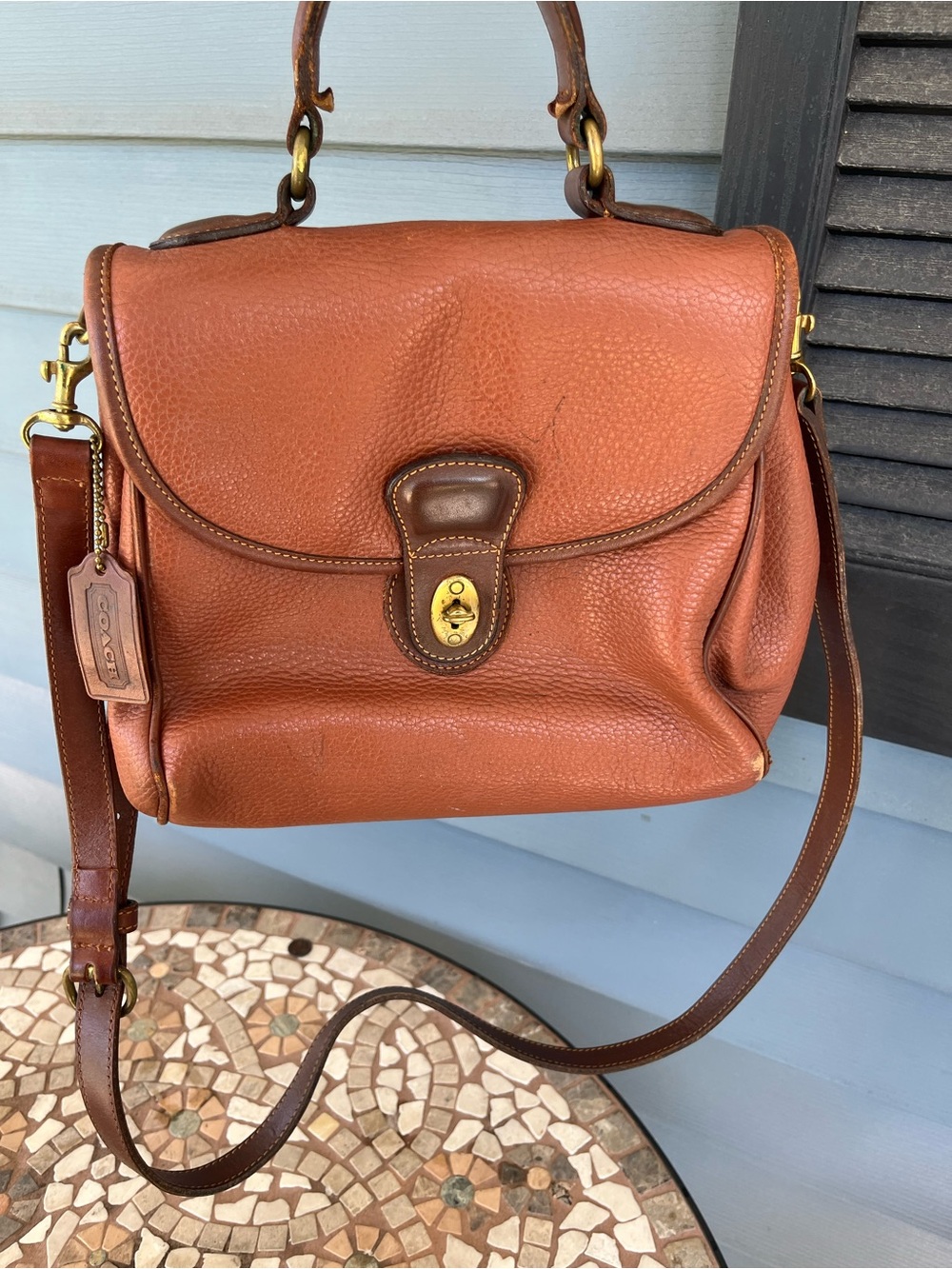 Coach Brown Pebbled Leather Turnlock Satchel vintage project bag